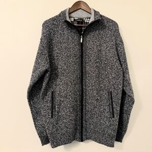 Cashmere Wool Luxe Smart Casual Knit Sweater Fleece Gray Mens Zip Yeokou 2XL